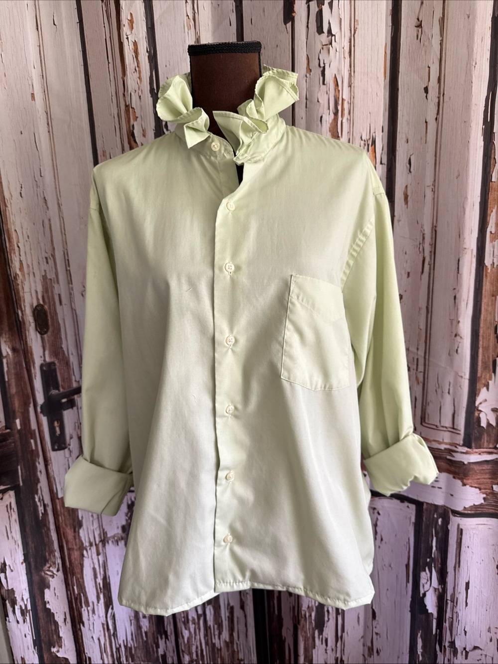Reworked upcycled ruffle xl light green shirt see details
